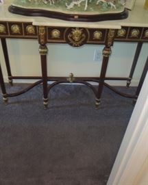 French Louis XIV Rococo style carved, painted and gilded console table with matching mirror 