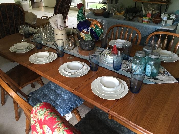 Large Dinng Table w/8 Chairs; White China