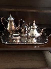 1847 Rogers Bros Heritage Silver-plated tea coffee set with platter