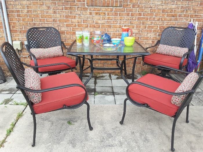 Nice porch or patio set, wrought iron with glass top
