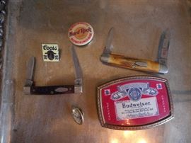 Case XX Pocket Knives, Budweiser Belt Buckle, etc