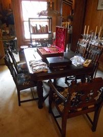 Antique Table 6 Chairs, Leaves, and Glass Mirrored Cover