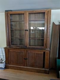 Antique general store cabinet - top is removable, 93in high w/o cornice. Cornice adds 11in. 18in deep, 16 ft across