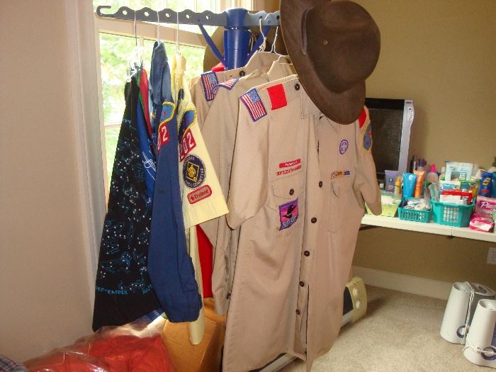 Boy Scout shirts, hats, scarves