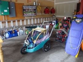 bike helmets, power washer, stadium seats, sleds. Running stroller