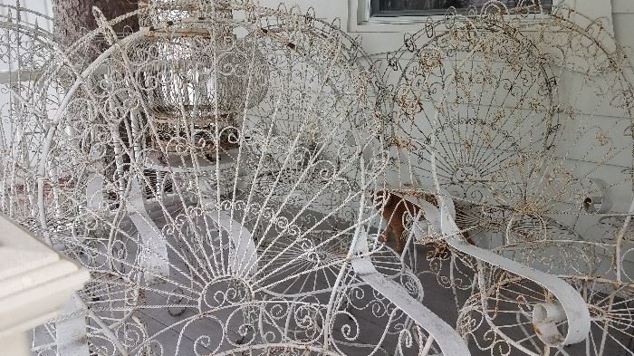 Vintage metal wire table, chairs, love seat, yard decor
