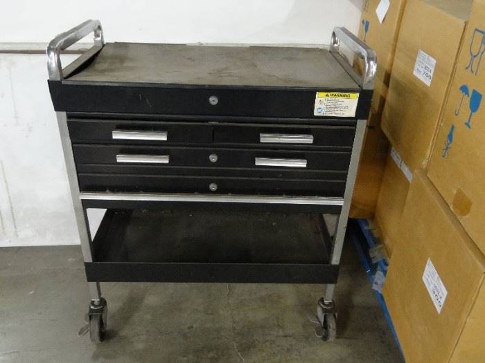 Black Tool Cart On Casters with 4 Drawers and Bott ...