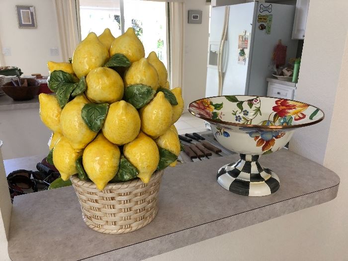 McKenzie-Childs compote & ceramic lemons