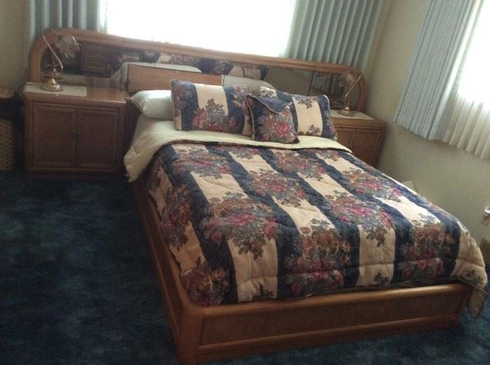 5 pc bedroom set - LIKE NEW - Dresser, queen bed, two night stands, dresser with mirror