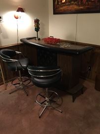 Vintage padded arm rest bar & Vintage chrome swivel stools