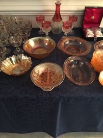 Nice collection of carnival glass serving pieces