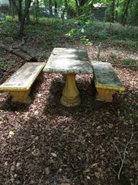 Vintage concrete table w/benches
