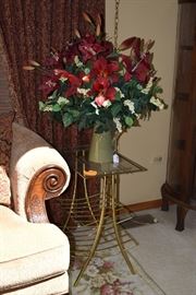 Side Table, Floral Arrangement, & Planter