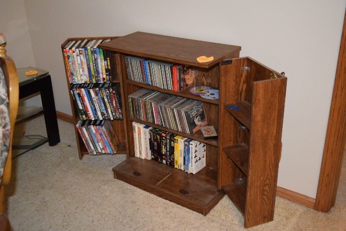 Entertainment Cabinet with CD'S, DVD'S, & VHS Tapes