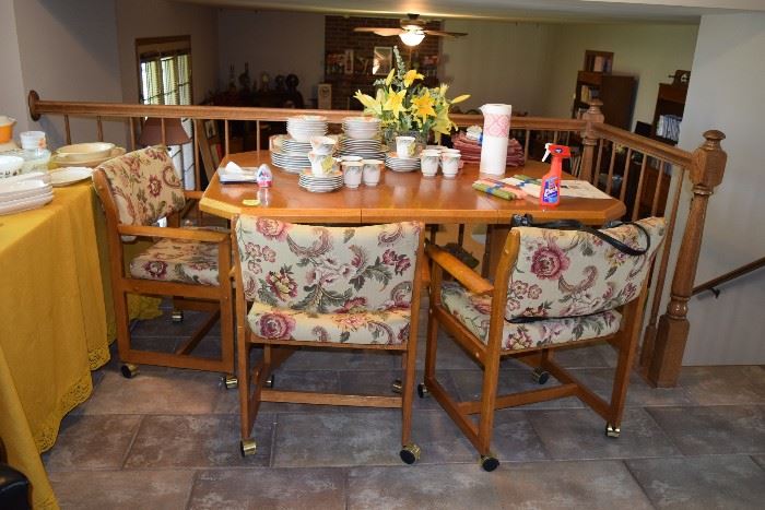 Dining table and chairs, china set