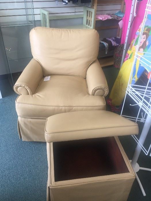 Custom Leather Chair and Ottoman $225