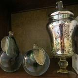Murano Glass Pear and Apple; and Mercury Glass