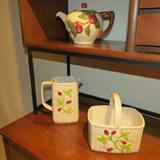 Display of Teapot, Pitcher & Basket --- shelf not included in sale.