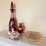 Frosted Pink Depression Old Colony Open Lace, Napoleon Flower, Cranberry Vase