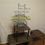 mid-century modern table .. one with hairpin legs, electric bar sign
