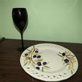 6 Plates and 4 Black Crystal Wine Glasses