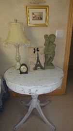 White distressed drum table, home decor