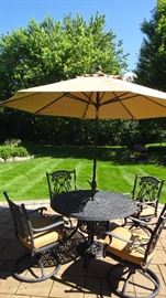 Cast Aluminum black Patio Set  with cushions and umbrella 