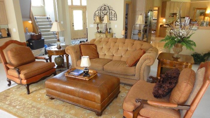 Matching Chairs, Large ottoman, Sofa, end tables, lamps