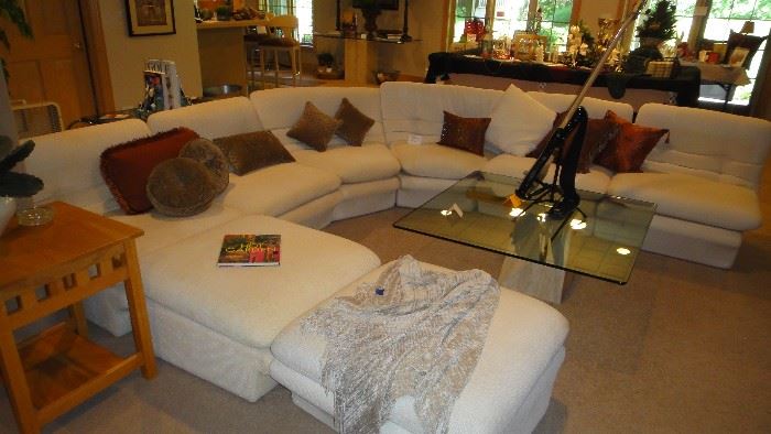 Contemporary, sectional sofa,  6 pieces. Glass top coffee table