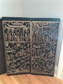19TH C.  - DEEPLY CARVED PANELS- CHINESE