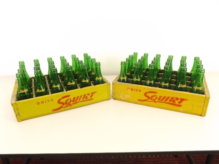 2 Vintage Squirt 24 Pack Wood Crates and Bottles
