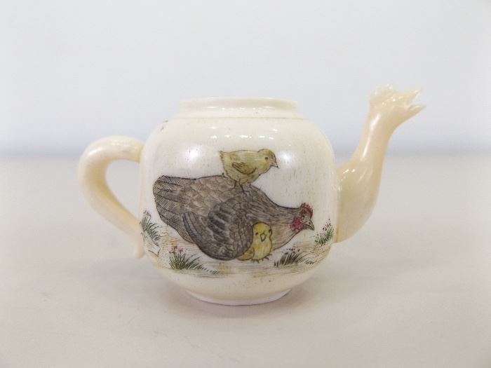 Antique Ivory/Bone Chicken Teapot
