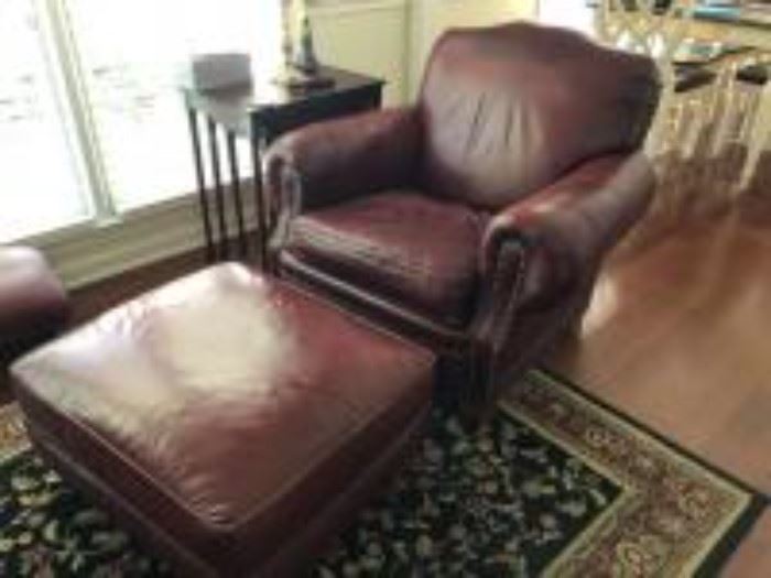 Leather thomasaville chair and ottoman