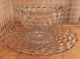Fostoria punch bowl and under plate or torte plate
