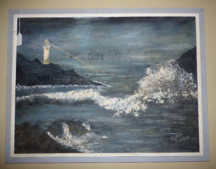 Original oil painting of ocean & Lighhouse