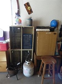 Vintage animal traps, fish cooker, small fridge