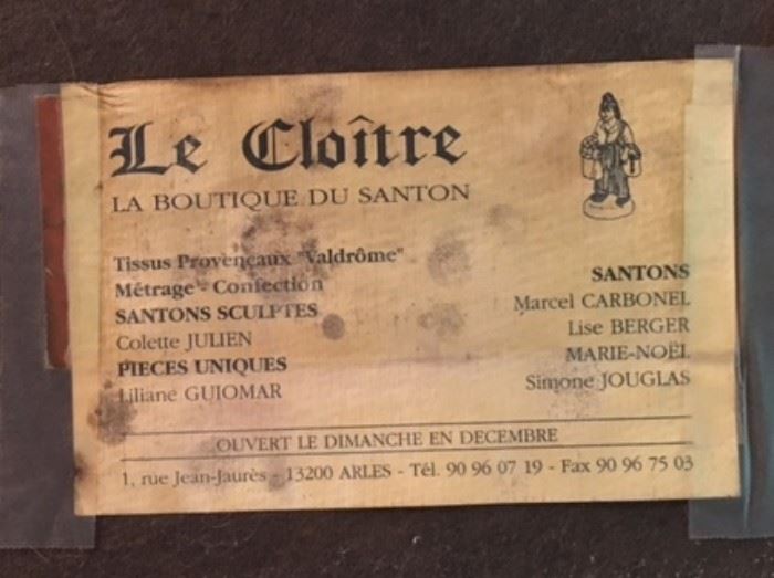 French Santons vintage doll label