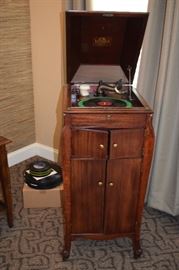 Authentic Antique Victrola, Works Well, Includes Records