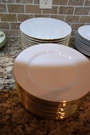Pottery Barn White Dinner Plates with Gold Rim
