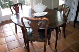 Queen Anne table, chairs