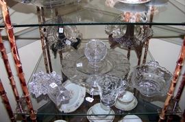 Etched crystal bowls, etc.