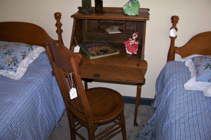 Antique oak desk, chair