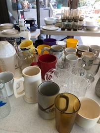 Various glasses, mugs, and more vintage cups.