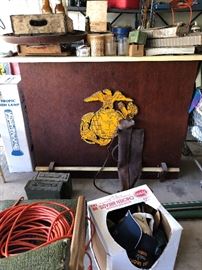 USMC wooden bar, open back side with shelves.