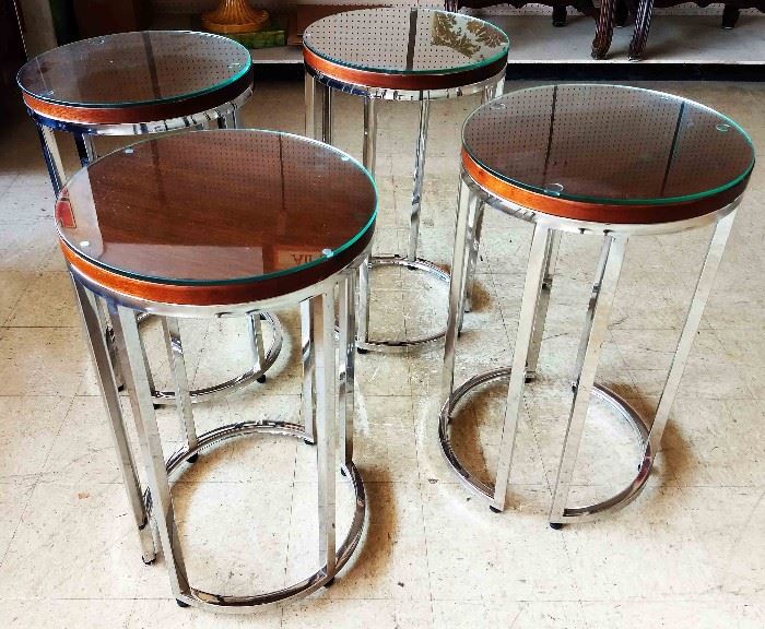 Chrome and Wood Glass Top Tables