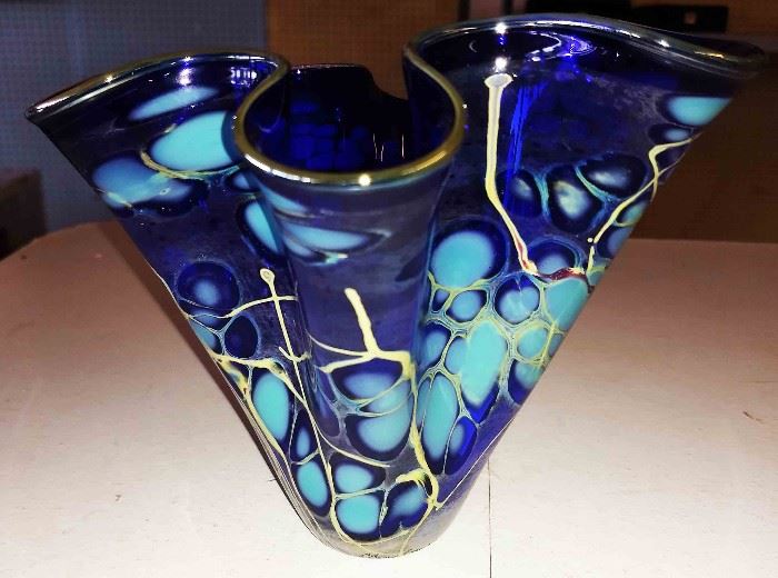 1985 French Art Glass Vase, Signed