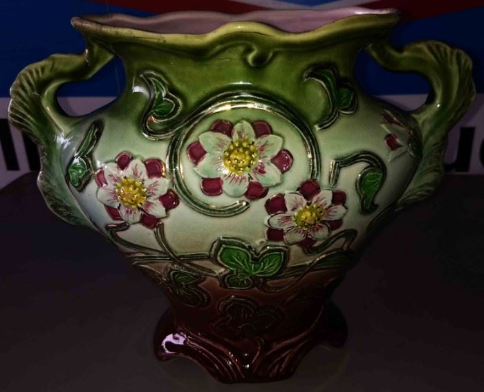Vintage Majolica 2-Handled Vase (AS IS), Marked
