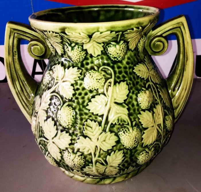 Vintage Majolica 2-Handled Vase, Marked