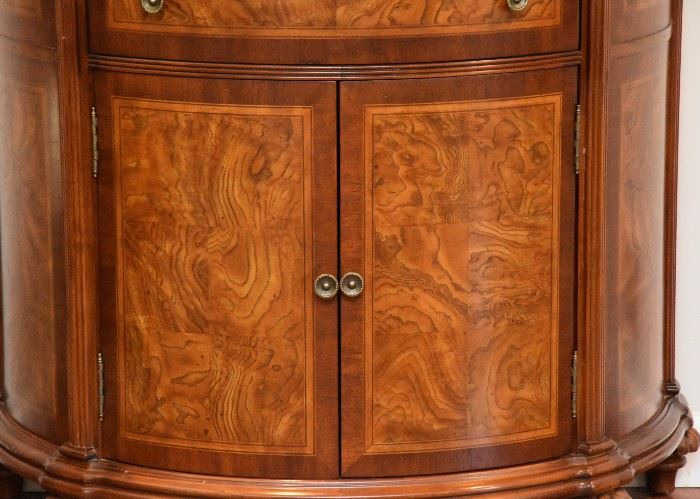 BUY IT NOW! $400 - Burlwood Demilune Cabinet (approx. 41.5" L x 21" W x 36" H)