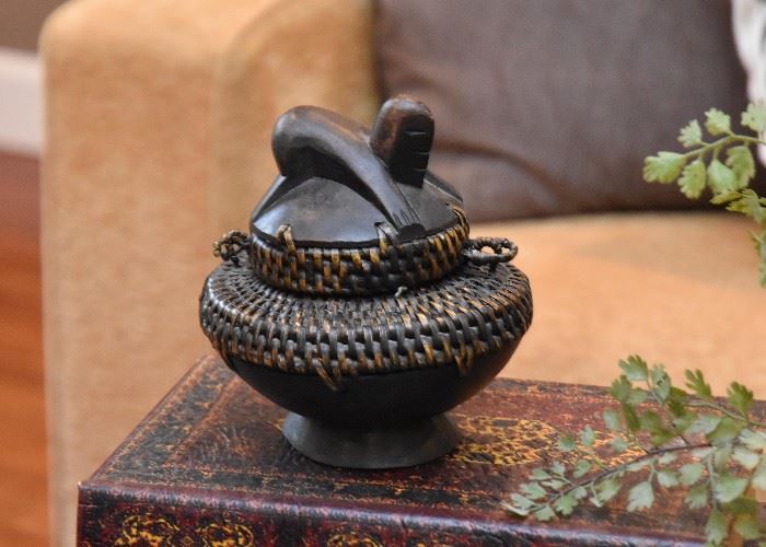 Tribal Basket with Carved Wood Top